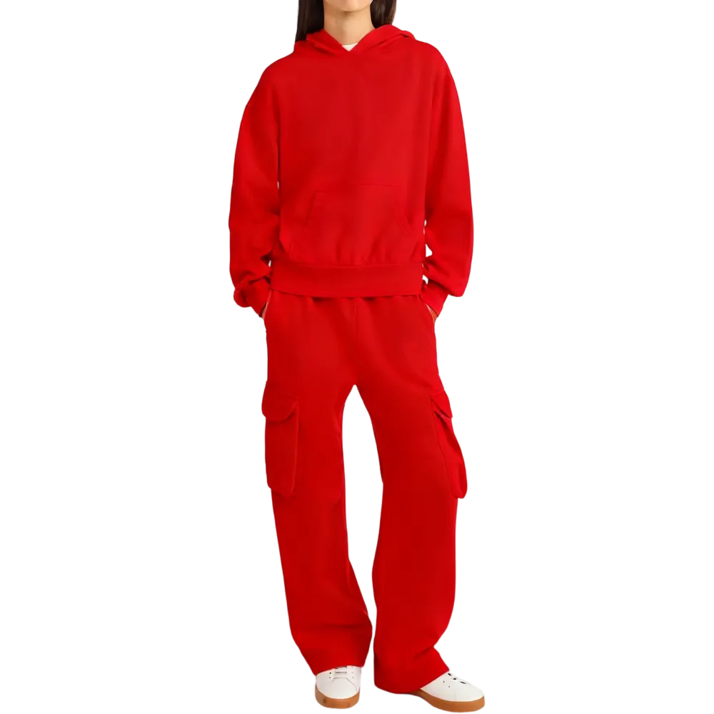 Mineral Washed Oversized Cropped Hoodie + Wide Leg Cargo Sweatpants