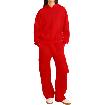Mineral Washed Oversized Cropped Hoodie + Wide Leg Cargo Sweatpants