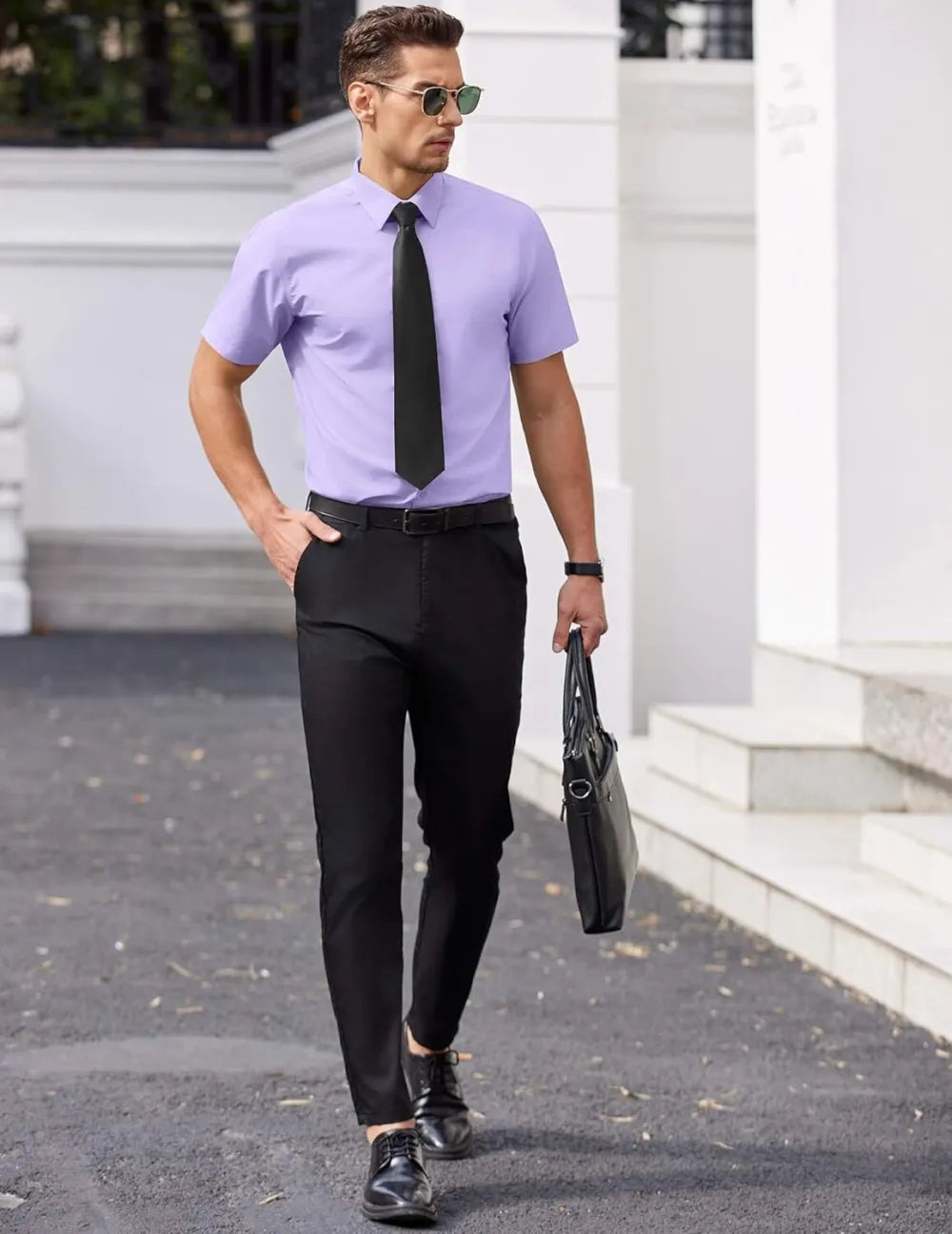 Mens Short Sleeve Dress Shirts Wrinkle Free Casual Button Down Shirts Summer Untucked Dress Shirt