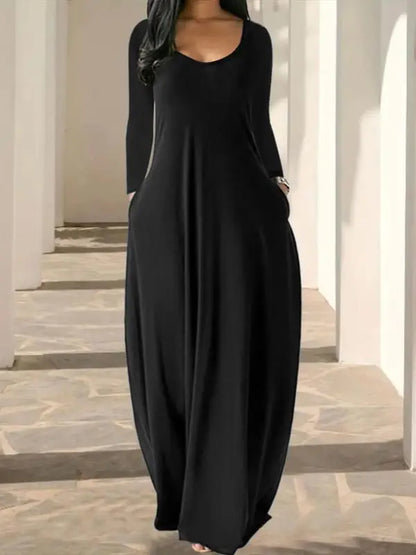 Women's Long Nightgown,Casual Round Neck Long Sleeve Pocket Sleepwear,Soft Comfortable All-Season Loungewear