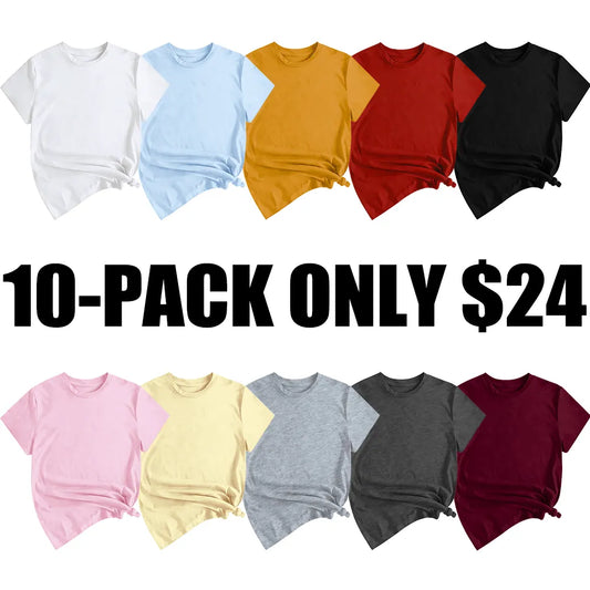 Women's Solid Round Neck Tee, Casual Short Sleeve Crew Neck T-Shirt for Summer