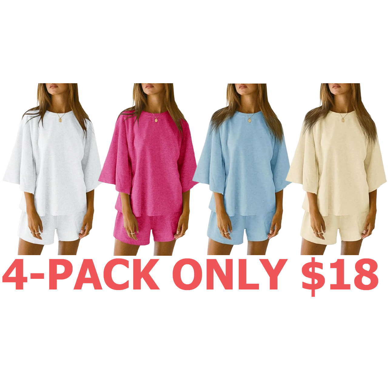 Womens 2 Piece Outfits 3/4 Sleeve Tops and Elastic Waist Shorts Lounge