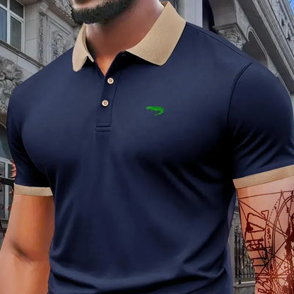 Men's Regular Fit Letter Print Short Sleeve Polo Shirt – a casual collared top for summer