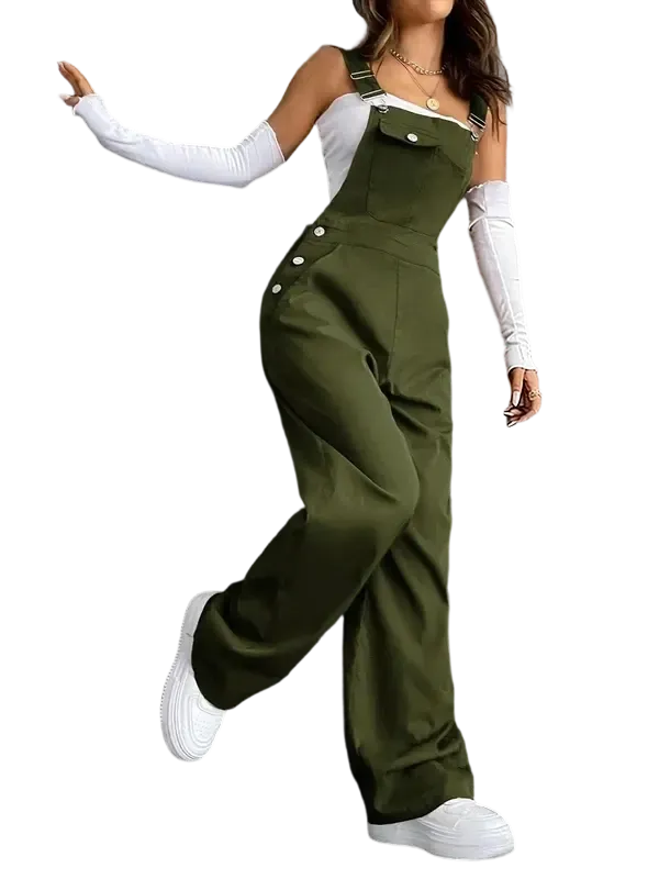 Women's Plain Pocket Overalls, Casual Comfy Overalls for Daily Wear, Ladies Clothes for All Seasons, Womenswear