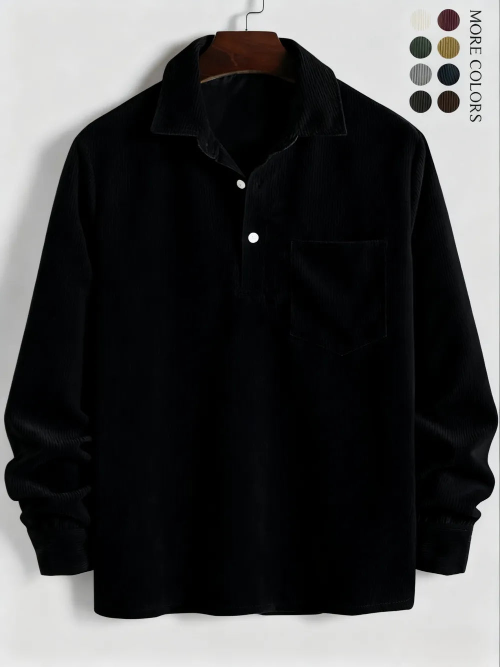Men's Plain Pocket Half Button Corduroy Shirt