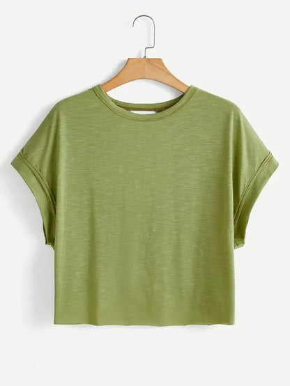 Women's Plain Cut Out Asymmetrical Hem Batwing Sleeve Tee, Elegant Casual Short Sleeve Round Neck T-Shirt for Summer, Ladies Clothes for Daily Wear