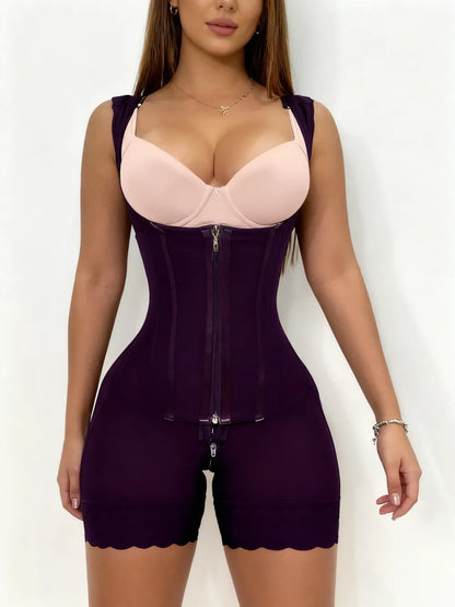 Women's Solid Color Zipper Corset Shapewear Romper