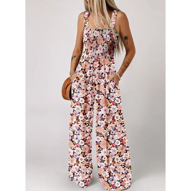 Women's Casual Loose Overalls Sleeveless Printed Rompers