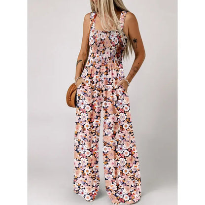 Women's Casual Loose Overalls Sleeveless Printed Rompers