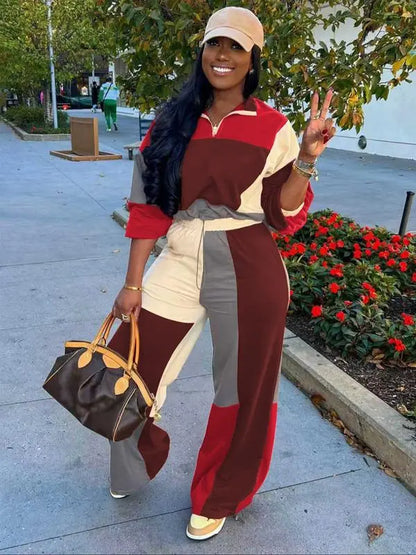 Set Women's Colorblock Zip Up Jacket & Wide Leg Pants