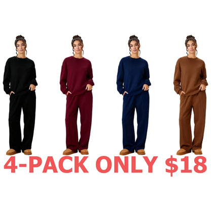 Women's Casual Solid Color Loose Long Sleeve Top & Exposed Stitches Trousers Co-ord