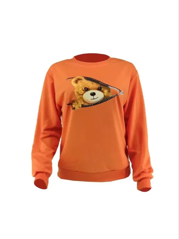 Women's Cartoon Bear Print Pullover