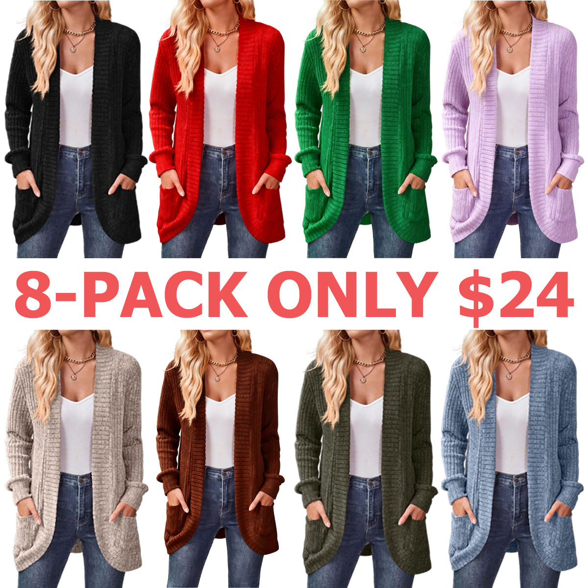 Women 2024 Fall Open Front Long Sleeve Loose Lightweight Knit Sweater