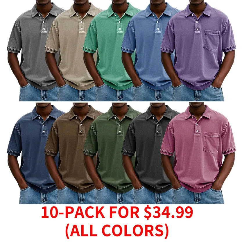 FINAL SALE⚡10 Packs for $34.99⚡ - Men's Retro Distressed Lapel Short-sleeved Pocket Polo Shirt
