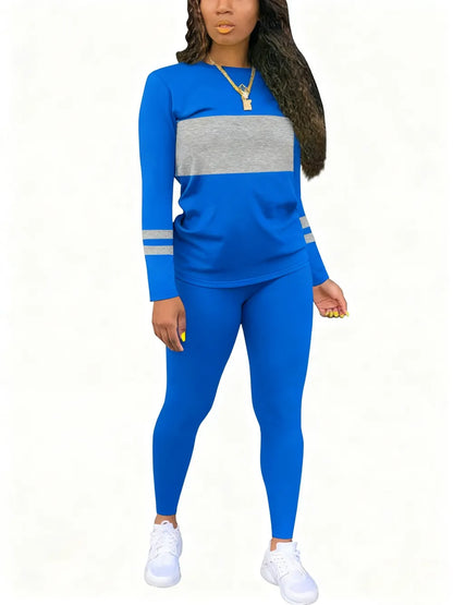 Women's Colorblock Round Neck & Plain Skinny Pants