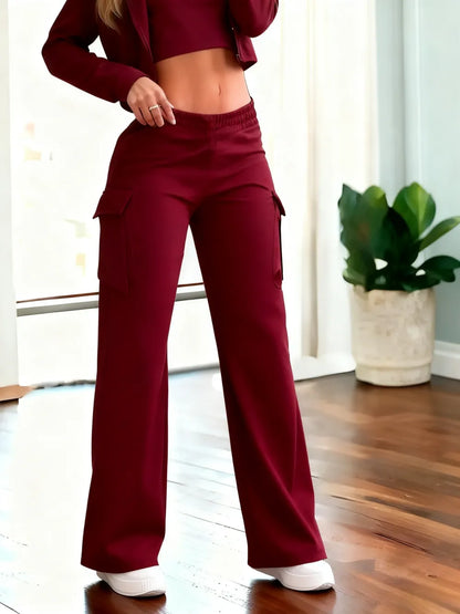 Women's Solid Color Flap Pocket Pants