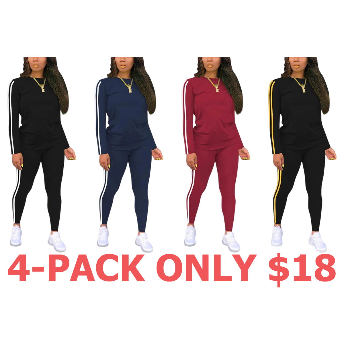 Women's Striped Print Long Sleeve & Pants Two-piece Set