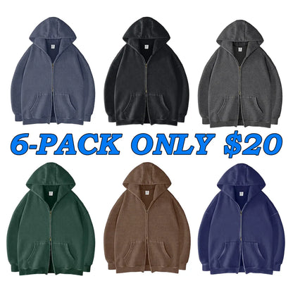 Oversized Acid Wash Hoodies Sweatshirt with Double Zip Up