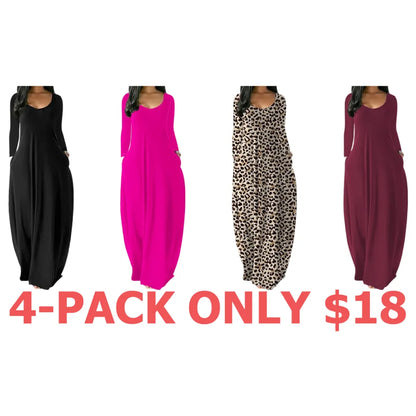 Women's Long Nightgown,Casual Round Neck Long Sleeve Pocket Sleepwear,Soft Comfortable All-Season Loungewear
