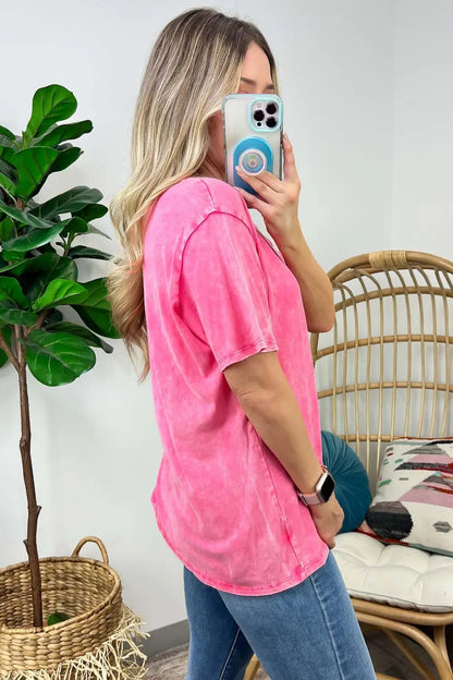Soliel Acid Wash V-Neck Relaxed Fit Top - BACK IN STOCK