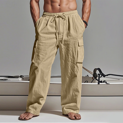 Men's Cargo Pants Trousers Summer Pants Beach Pants Gauze Pants Drawstring Elastic Waist Multi Pocket Plain Comfort Breathable Outdoor Daily Holiday Fashion Classic Style
