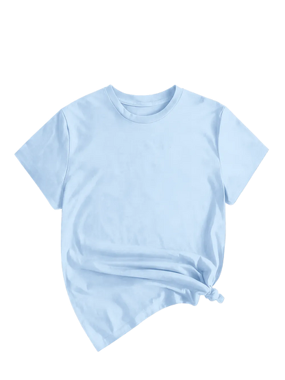 Women's Solid Round Neck Tee, Casual Short Sleeve Crew Neck T-Shirt for Summer