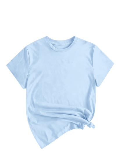Women's Solid Round Neck Tee, Casual Short Sleeve Crew Neck T-Shirt for Summer