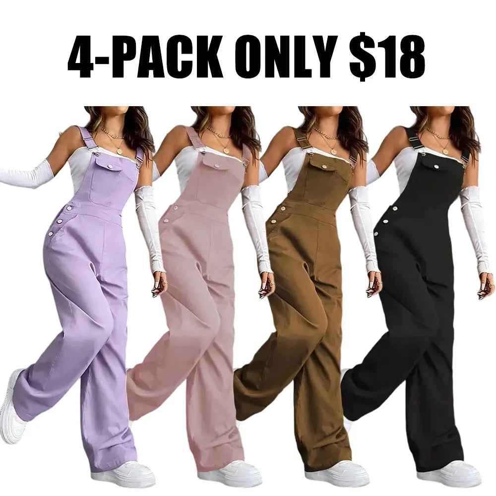 Women's Plain Pocket Overalls, Casual Comfy Overalls for Daily Wear, Ladies Clothes for All Seasons, Womenswear