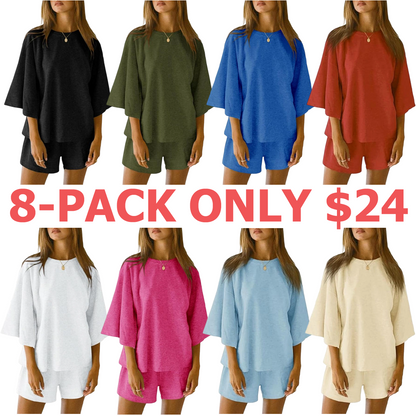 Womens 2 Piece Outfits 3/4 Sleeve Tops and Elastic Waist Shorts Lounge