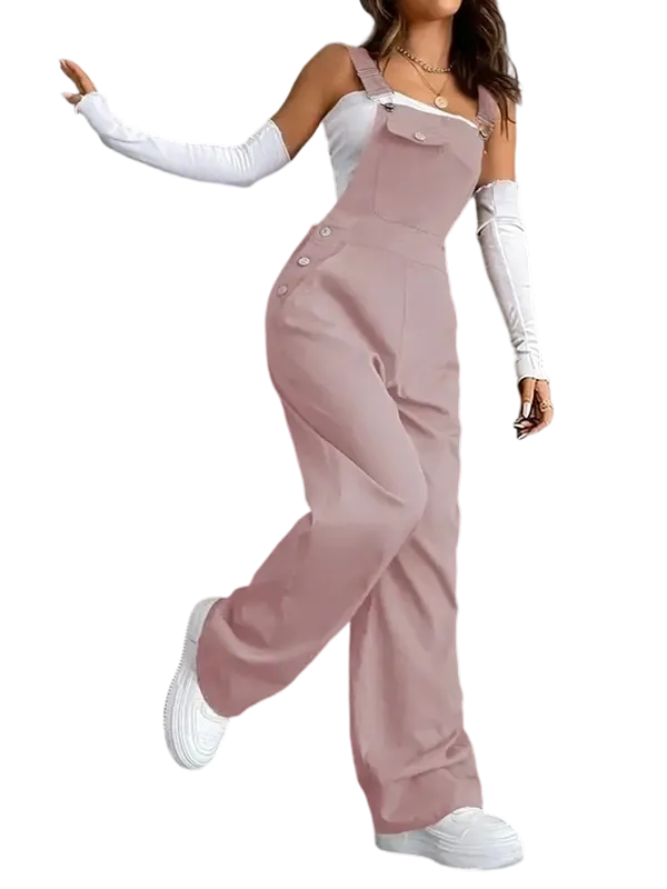 Women's Plain Pocket Overalls, Casual Comfy Overalls for Daily Wear, Ladies Clothes for All Seasons, Womenswear